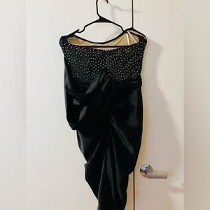 Darlene Black Off Shoulder Corset Satin Dress with Crystals